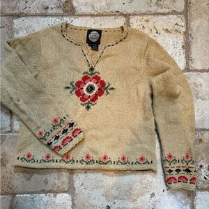 Planet Earth Yellow/ Beige Floral V-Neck Sweater